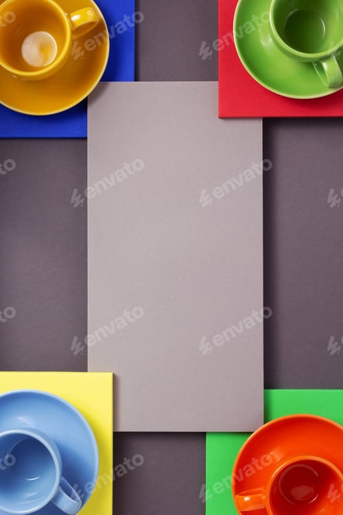 Preview: Empty Cups Of Coffee At Abstract Background, Paper Surface Texture