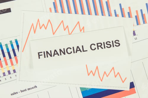 Preview: Inscription Financial Crisis And Downward Graphs Representing Financial Crash Caused By