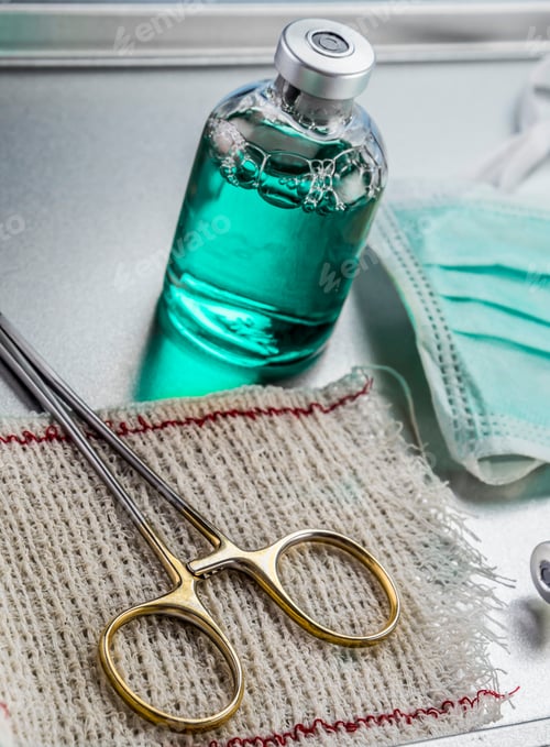 Preview: Instrumental Surgical In Operating Room, Scissors And Vial, Conceptual Image