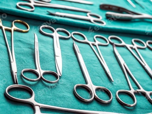 Preview: Some Scissors For Surgery On A Tray In An Operating Theater, Conceptual Image, Horizontal