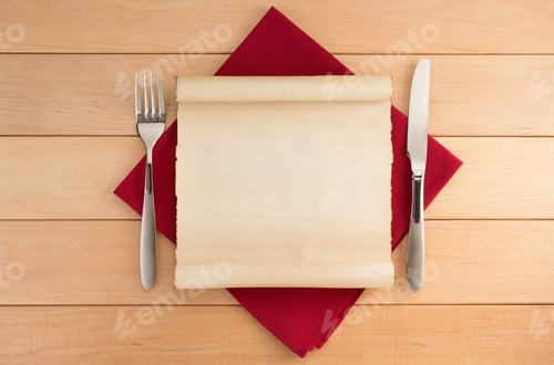 Preview: Parchment And Napkin On Wooden Background
