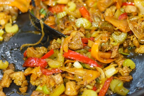 Preview: Fresh Prepared Eating With Meat And Vegetables. Oriental Cuisine