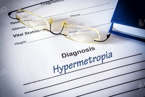 Preview: Diagnosis List With Hypermetropia. Eye Disorder Concept.