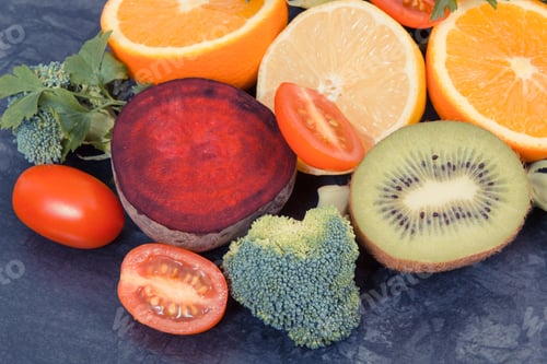 Preview: Natural Fresh Ripe Fruits And Vegetables Containing Minerals And Vitamins, Healthy Lifestyles And