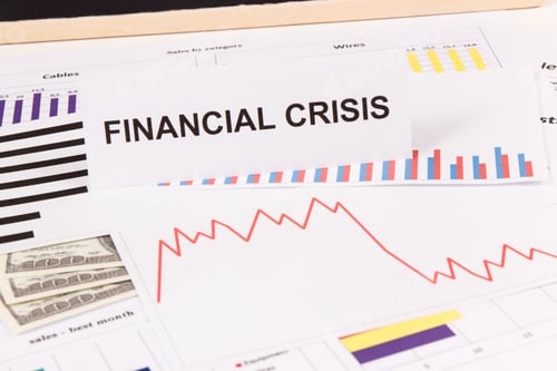 Preview: Inscription Financial Crisis, Currencies Dollar And Declining Chart As Risk Of Global Financial