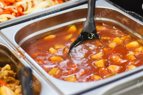 Preview: Fresh Prepared Eating With Tomato Sauce And Vegetables. Oriental Cuisine