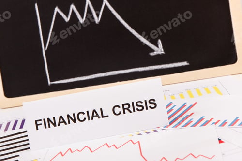 Preview: Inscription Financial Crisis And Downward Graphs Representing Financial Crash Caused By