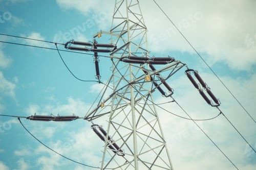 Preview: High Voltage Electric Pole With Wires, Line Of Electricity Transmissions, Technology