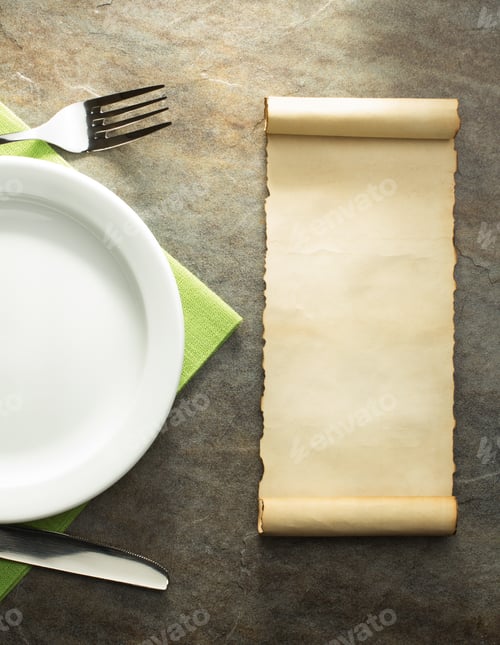 Preview: Plate, Knife And Fork On Table Background