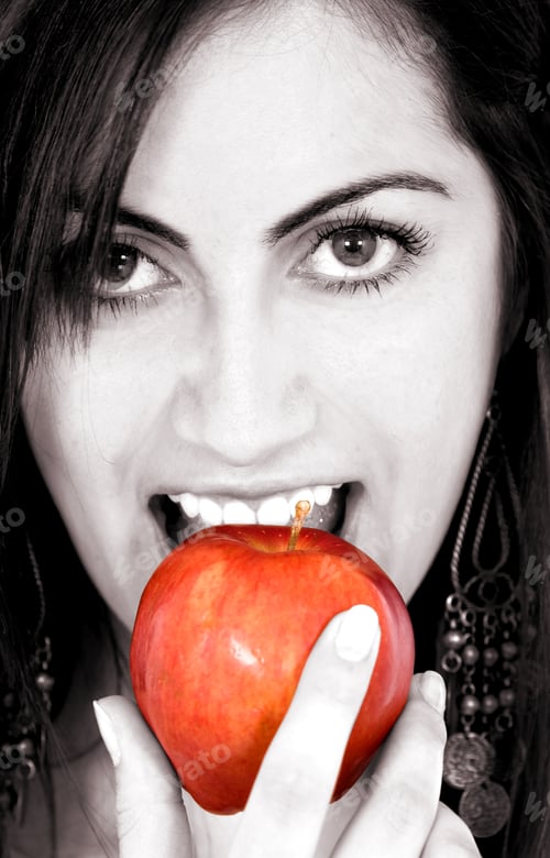 Preview: Fashion Girl Eating Apple In Black And White