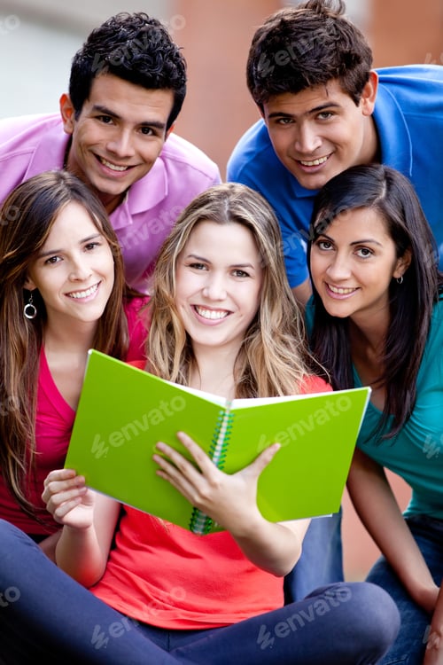 Preview: Group Of Students With A Notebook Outdoors