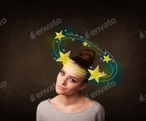 Preview: Young Girl With Yellow Stars Circleing Around Her Head Illustration