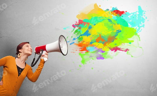Preview: Person With Megaphone And Colorful Splashes