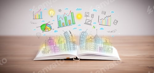 Preview: Drawing Of A Colorful Business Scheme On An Opened Book