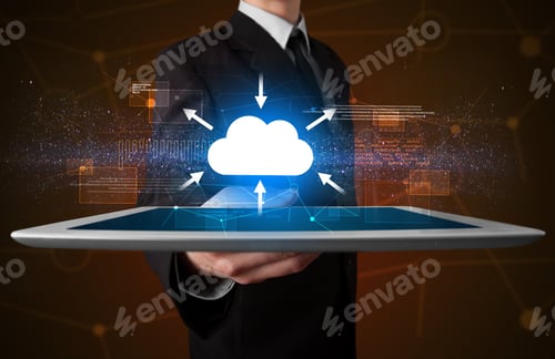 Preview: Businessman Holding Tablet With Cloud Concept