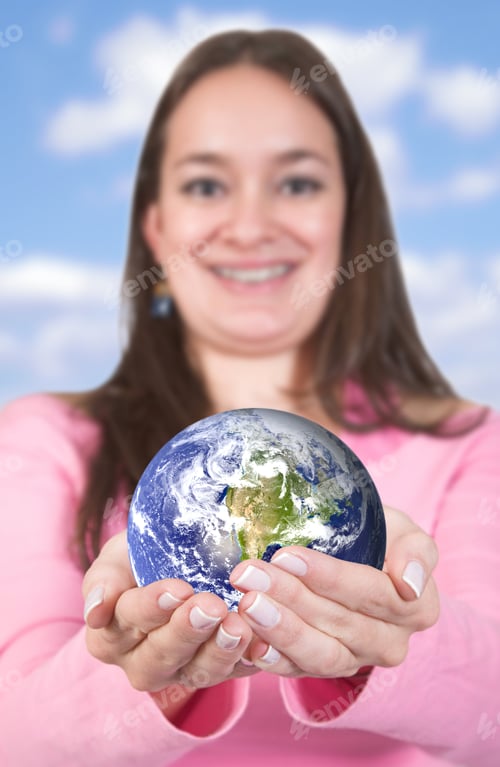 Preview: Girl Holding Globe - Focus On Globe Globe Photo Taken From Www.Nasa.Gov