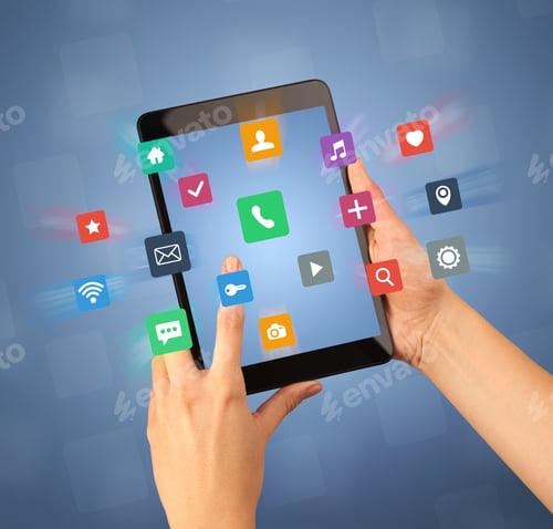 Preview: Female Fingers Touching Tablet With Colorful Applications