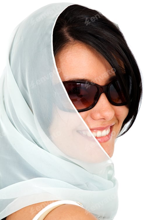 Preview: Beautiful Fashion Woman Portrait Smiling Over A White Background