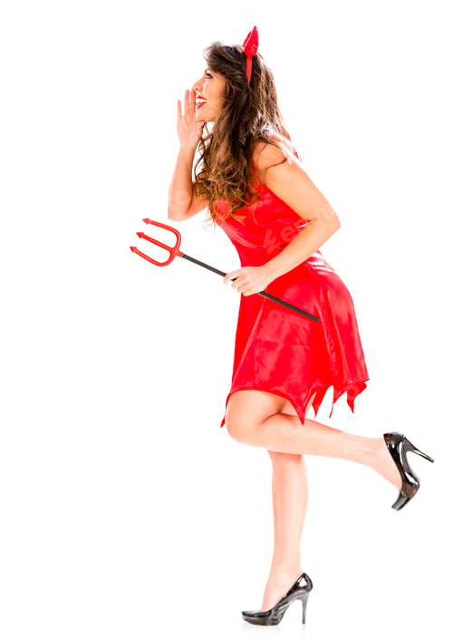 Preview: Female Devil Telling A Secret - Isolated Over A White Background