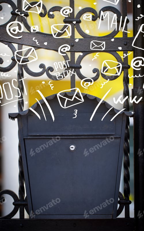 Preview: Postbox With White Hand Drawn Mail Icons