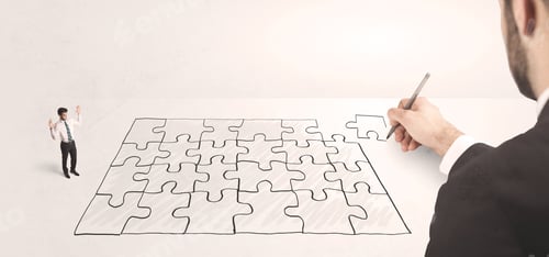 Preview: Business Man Looking At Hand Drawing Solution, Puzzle Solution Concept