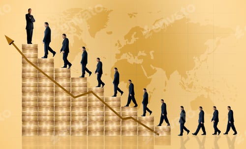 Preview: Business Growth And Success Graph With A Businessman Walking Up The Graph And A Worldmap In The