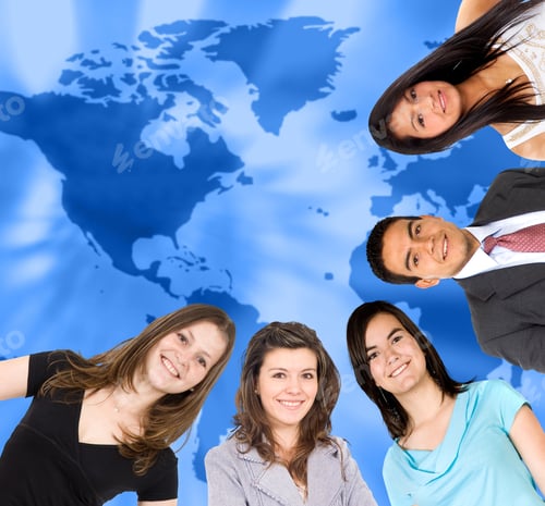 Preview: Group Of People Around A World Map