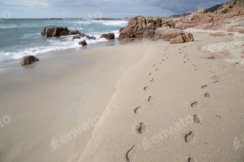 Preview: Footprints On Forcados Point Beach; Costa De La Muerte; Galicia; Spain