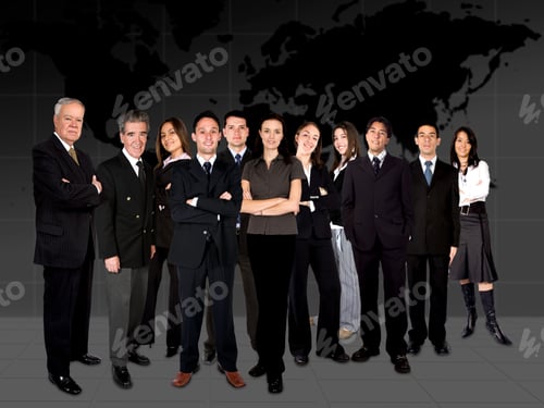Preview: Business Team In Front Of A Worldmap In The Background