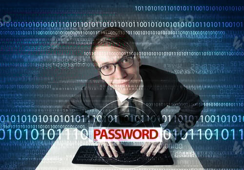 Preview: Young Geek Hacker Stealing Password On Futuristic Background