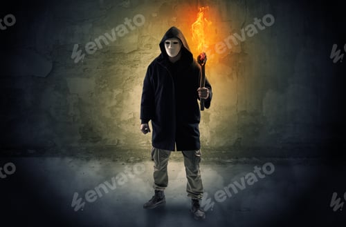 Preview: Wayfarer With Burning Torch In His Hand In Front Of A Crumbly Wall Concept