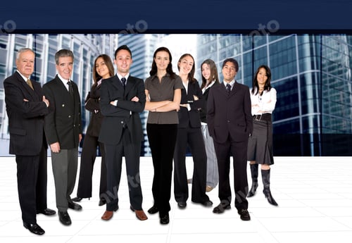 Preview: Business Team In A Corporate Environment With Buildings At The Background