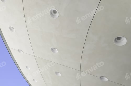Preview: Curved Ceiling Of Outdoor Band Shell With Identical Round Recessed Light Fixtures