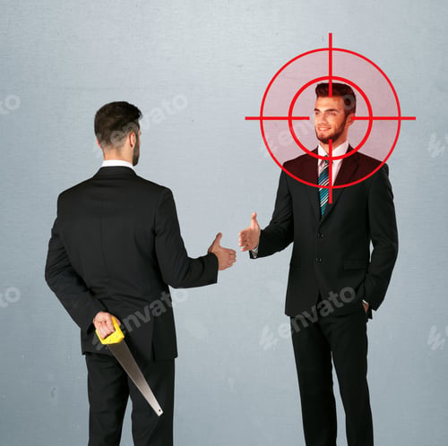 Preview: Ruthless Businessman Handshake With A Hiding Weapon And A Head Target Point