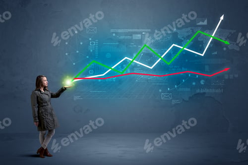 Preview: Caucasian Woman Holding A Stock-Market, Business, Finance Composition
