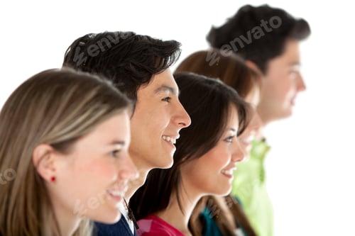 Preview: Casual Group Of People In A Row - Isolated Over A White Background