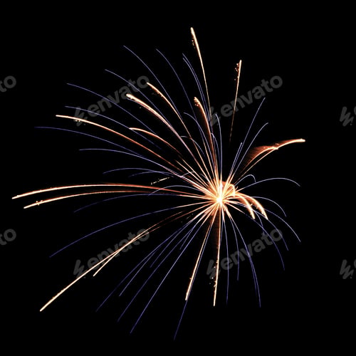 Preview: Blue And Reddish Burst Of Fireworks, Off Center, On Square Black Background