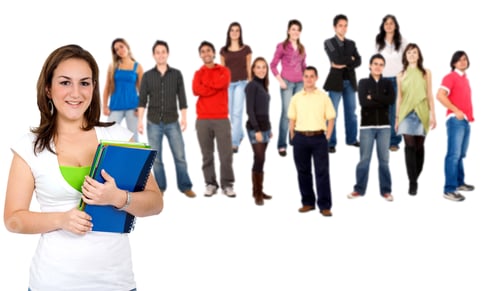 Preview: Female Student And A Group Of People Isolated Over A White Background