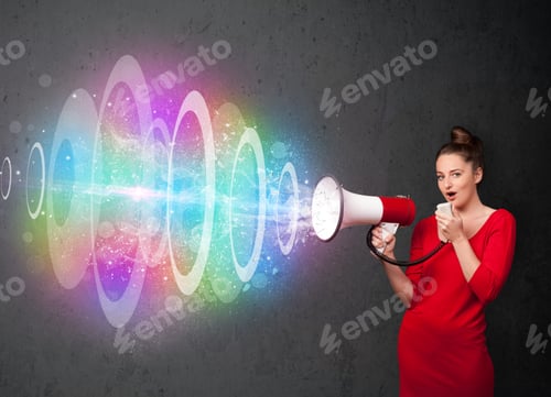 Preview: Cute Young Girl Yells Into A Loudspeaker And Colorful Energy Beam Comes Out