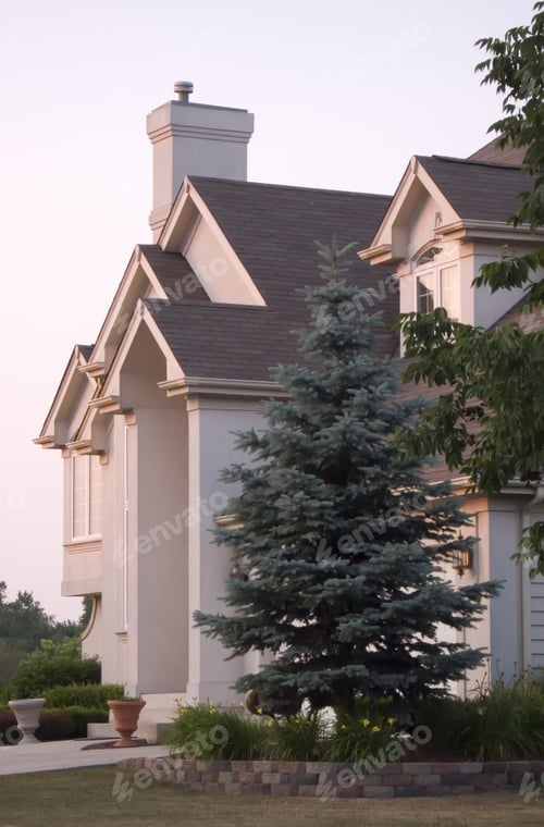 Preview: Suburban House With Multiple Peaks In Shingled Roof
