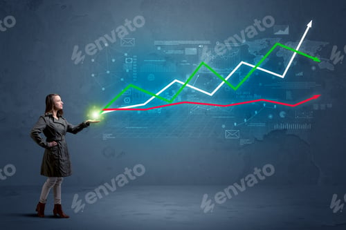Preview: Caucasian Woman Holding A Stock-Market, Business, Finance Composition