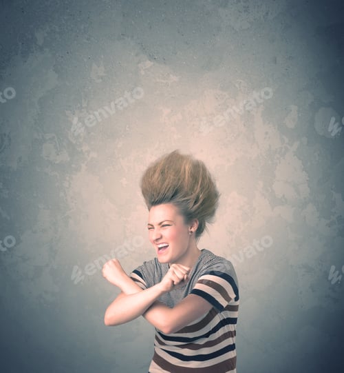 Preview: Extreme Hair Style Young Woman Portrait On Vintage Background