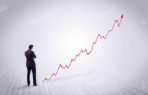 Preview: Elegant Business Person Standing With His Back Looking At Growing Graph Chart In Space Concept