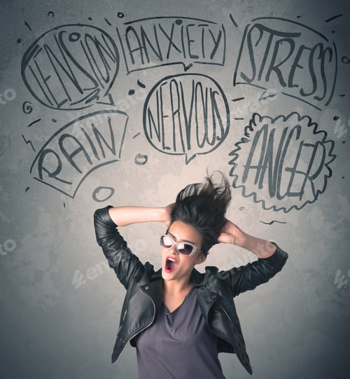 Preview: Mad Young Woman With Extreme Haisrtyle And Speech Bubbles Concept On Background