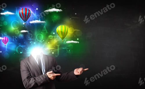 Preview: Man In Suit With Glowing Dreamy Cloudscape Concept