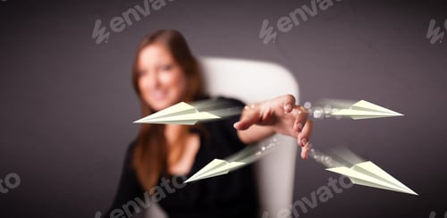 Preview: Beautiful Young Lady Throwing Origami Airplanes