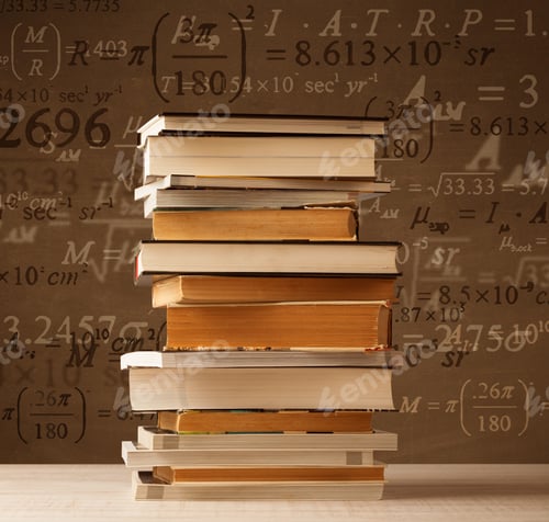 Preview: Books On Vintage Background With Math Formulas Flying Out