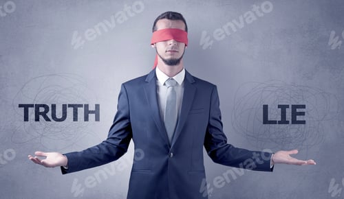 Preview: Covered Eye Indecisive Businessman Choosing Between Woman And Man Symbolically