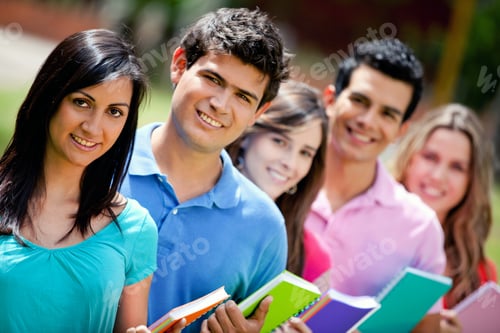 Preview: Group Of Students With A Notebook Outdoors