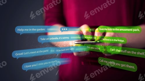 Preview: Young Woman Writing Messages With Smartphone Application